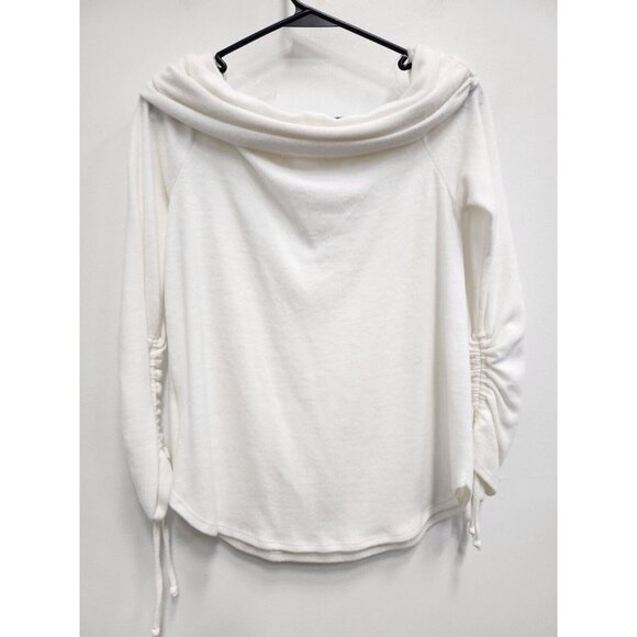 Le Lis Womens Sweater Size Small White Brushed Knit Ruched Sleeve Off Shoulder - Picture 6 of 7